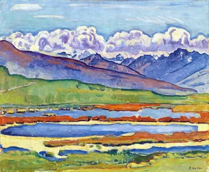 Lampi Crans-Montanassa (Sveitsi). (Étang Long, Crans-Montana). Ferdinand Hodlerin (1853-1918) maalaus