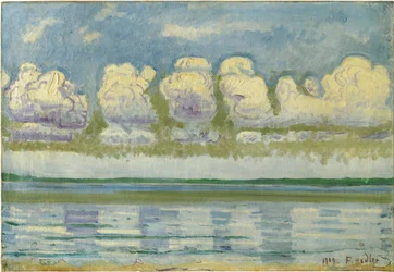 ""Näkymä Genevejärvestä ja Sveitsin Jurasta"" (Genevejärvi Sveitsin Juralla) Ferdinand Hodlerin (1853-1918) maalaus