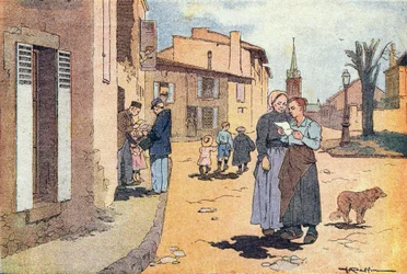 Postimies, lapsuuden kuvakirjassa, n. 1900 (kaiverrus)