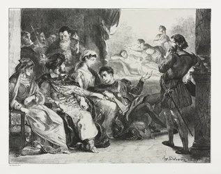 Hamlet: Hamlet käskee näyttelijöitä tekemään kohtauksen isänsä myrkytyksestä, 1834.
