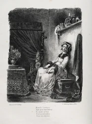 Kuvituksia Faustille: Marguerite pyörän kanssa, 1828.