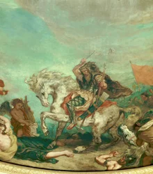 Attilan (395-453), hunnien heimon kuninkaan, kuvaus. Yksityiskohta Eugène Delacroix
