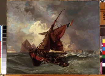 ""Laiva tempetissä"" (Laivoja myrskyisellä merellä) Eugene Delacroix