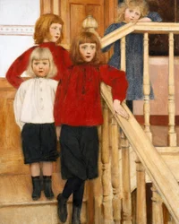 ""Herra Neven lapset"" Neljä lasta portaissa Fernand Khnopffin maalaus (1858-1921) 1893 Yksityinen kokoelma