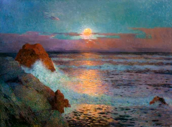 Meren rannalla laskeva aurinko, 1925