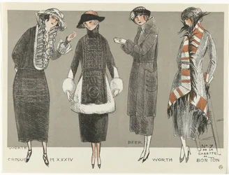 Gazette du Bon Ton, 1920 - nro 7, Croquis Pl XXXIV: Worth / Beer / Worth (otsikko esineessä)
