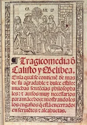 Miniatyyri pergamentille The Celestinan tai Calliston ja Melibean tragikomedian kannessa, julkaistu v.