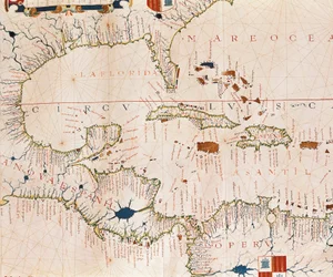 Portulan: maantieteellinen kartta, jossa on Kuuban, Floridan, Keski-Amerikan ja Pohjois-Latinalaisen Amerikan rannikon nimi, Fernao Vaz Douradon hydrografinen atlas (1500-luku)