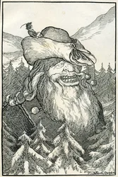 Tarut: jättiläinen. Filiberto Scarpellin kuvitus "Kristallivuori" Grimmin veljesten (Jacob ja Wilhelm) satukokoelmasta.