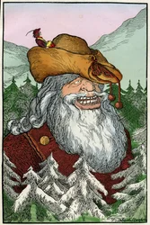 Filiberto Scarpellin (1870-1933) kuvitus satuun "" La montagna di cristallo "" (Kristallivuori), joka on peräisin Grimmin veljesten satukokoelmasta "Lumikki ja muita tarinoita" noin 1920.