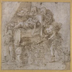The Death of Meleager (kynä ja muste guassilla paperilla)