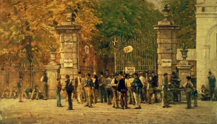 Tauko työskentelyn aikana Filippo Carcanon (1840-1914) vuonna 1887 maalaamassa näyttelyssä 1881