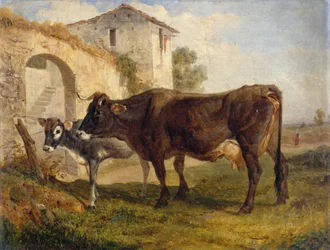 Paluu laitumelta, Filippo Palizzi (1818-1899), öljy kortille, 32x24 cm, Italia