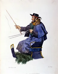 Napolin kaupungin pienyritys: valmentaja. Kaiverrus F. Palizzan maalauksen jälkeen. Francesco de Bourcardin teoksesta "" Costumi del regno di Napoli""