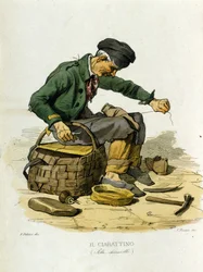 Napolin kaupungin pienyritys: pelastaja. Kaiverrus F. Palizzan maalauksen jälkeen. Francesco de Bourcardin teoksesta "" Costumi del regno di Napoli""