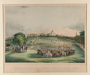National Lancers ja katselmusta pitävät upseerit Boston Commonilla