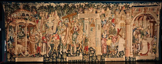 Katedraali (La Seo, Catedral del Salvador de Zaragoza). Kuvakudosmuseo. Flanderin kuvakudos. Legenda Pyhästä Rististä (La leyenda de la Santa Cruz). Ca. 1450. 430x1120cm.