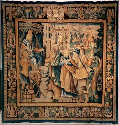 Conques museon aarre (Le Trésor de Conques). Flanderin kuvakudos. Sainte Foyn historia (?). Tekstit: DASIAN, S+PRIME, S+eVAPRAISE. 16. vuosisata (?).