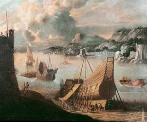 Galleonin rakentaminen genovalaisen telakalla (maalaus