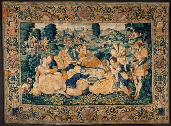 Flanderin kuvakudos. Maalaisruoka. Oudenaarden ateljee. 331x465 cm. Iinv (83073)-8 / 00008. 1600-luku.