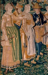 Flanderin kuvakudos. Hanhi peli. Oudenaarden ateljee. 341x395 cm. Lasku (83058)-7 / 0008. 1600-luku.