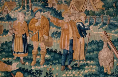 Flanderin kuvakudos. Hanhi peli. Oudenaarden ateljee. 341x395 cm. Lasku (83058)-7 / 0008. 1600-luku.