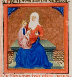 MS GEN 1111, f.169 Siunatun Neitsyt Marian syntymä, kuva Jacobus de Voraginen Legenda Aureasta, n. 1405-1010