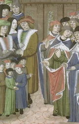 Ms Hunter 9 f.68v Ryhmä lääkäreitä, miehiä, naisia ja lapsia, De Medina Fen I. II:sta, kirjoittanut Avicenna (980-1037)
