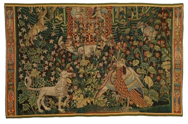 Kuvakudos, Park au Cerfs -fragmentti, valmistettu n. 1500-25 (villa)