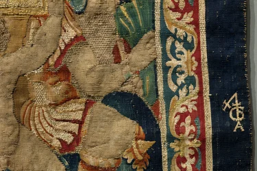 Kuvakudos, joka esittää Portugalin kuninkaan Alfonso V:n valloitukset (Conquistas de Alfonso V de Portugal), Tournaissa. Yksityiskohta. (villa ja silkki)