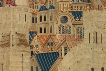Kuvakudos, joka esittää Portugalin kuninkaan Alfonso V:n valloitukset (Conquistas de Alfonso V de Portugal), Tournaissa. Yksityiskohta. (villa ja silkki)