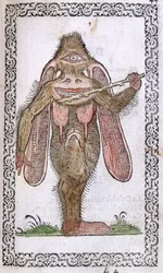 Kykloopit, kuvitus Jean Sluperjin teoksesta Melkein kaikkien kansakuntien ja nykyisten kansakuntien tottumukset ja muotokuvat, Antwerpen, 1572 (väripuupiirros)