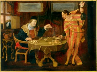 Tulppaanisipulien myynti 1600-luvun Flanderin koulun maalauksia. Aurinko 0,54x0,74 m Rennes, musee des Beaux Arts