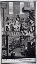 Ulysse pyytää Alcinousilta (Alcinoos) tarvittavaa apua palatakseen kotimaahansa. Kuvitus kirjaan VII Odyssee Homeren Odysseessa, Odysseessa, julkaistu Amsterdamissa vuonna 1731, Collection privee Milan.