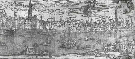 Näkymä Antwerpenin satamasta, yksityiskohta oikeanpuoleisesta osasta, 1515-50