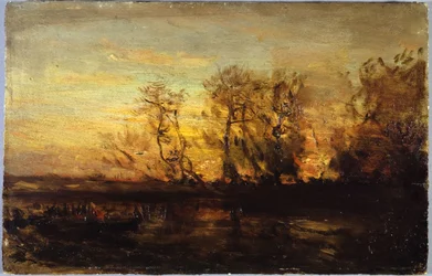 Auringonlasku, vuosien 1850 ja 1860 välillä (öljy pahville ja puulle).