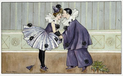 Pierrot ja Colombine - dess. kirjoittanut Florence Hardy, deb. 20. vuosisata
