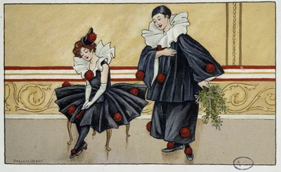 Pierrot ja Colombine - dess. kirjoittanut Florence Hardy, deb. 20. vuosisata