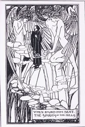 Kun hänen ympärillään kumartuivat kukkuloiden henget (Guinevere) (litografia)