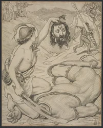 David ja Goljat, sarjakuva lasimaalauksille Jesus Collegessa, Cambridgessa