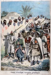Sulttaani Abdul-Hafizsin armeijan Tadlassa vangiksi ottamien kapinallisten marokkolaisten pylväs, 1897.