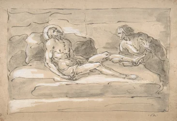 Jalkojensa haavoja kunnioittavan Magdalenan surema kuollut Kristus, 1787-1863.