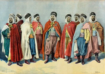 Muotokuva arabi- ja tunisialaispäälliköistä vuonna 1896 (kaiverrus).