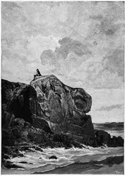 Victor Hugo maanpaossa Jerseyssä vuonna 1855 Proscriit Rockilla. Louis Fortune Meaullen (1844-1901) kaiverrus, josta Hugo sanoi: "I think, il grave".