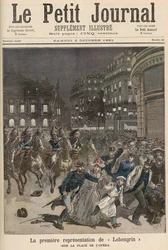 Pariisin mellakat Palais Garnierissa esitettyä "Lohengrinia" vastaan, julkaisusta Le Petit Journal, 3. lokakuuta 1891