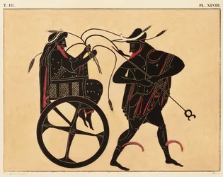 Koristeen vedos kreikkalaiselle amforalle, jossa on Triptolemus ja Hermes, c. 1858 (akvarelli ja vartaloväri liton päällä kudottupaperille)