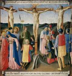 Ristiinnaulitseminen. Kristuksen elämä, hopeinen vaatekaappi. (Tempera puulla