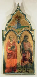 SS. Hieronymus ja Johannes Kastaja, sivupaneeli Madonna ja lapsi ja Pyhän kolminaisuuden tabernaakkeli, n. 1430 (tempera paneelissa) (katso myös 94746, 94748)