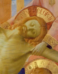 Santa Trinitan alttaritaulu, yksityiskohta kuolleen Kristuksen päästä, n.1434, tempera ja kultaa paneelilla.