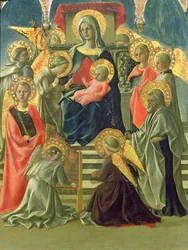 Madonna ja lapsi valtaistui enkelien ja pyhien kanssa (tempera paneelissa) (katso myös 63779)